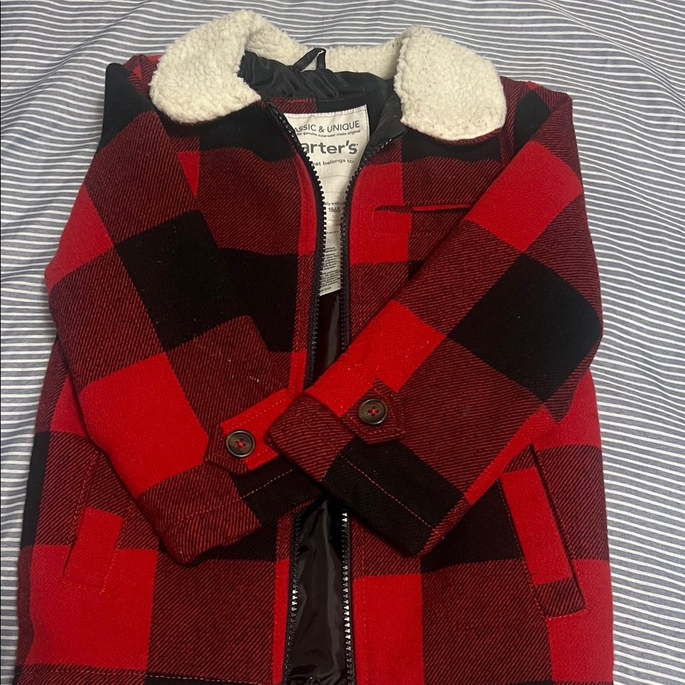 Carter's Red and Black Checkered Puffer Jacket